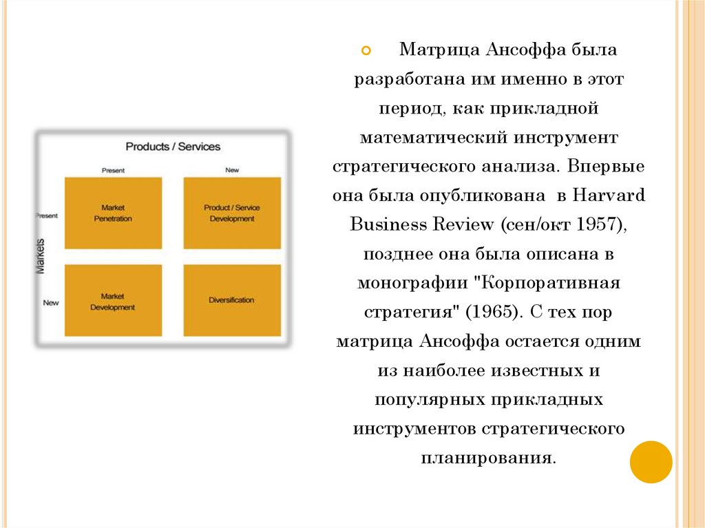 Матрица ансоффа презентация