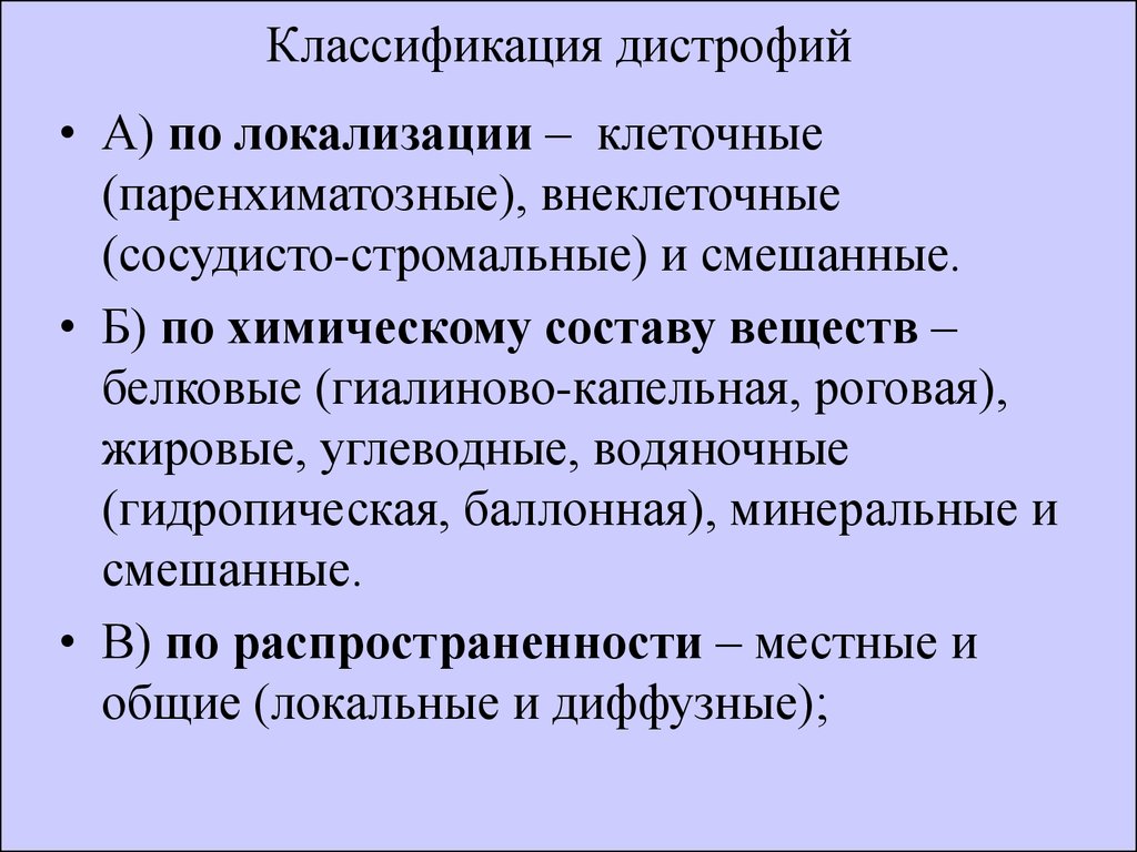 Схема паренхиматозные дистрофии классификация по виду обмена веществ