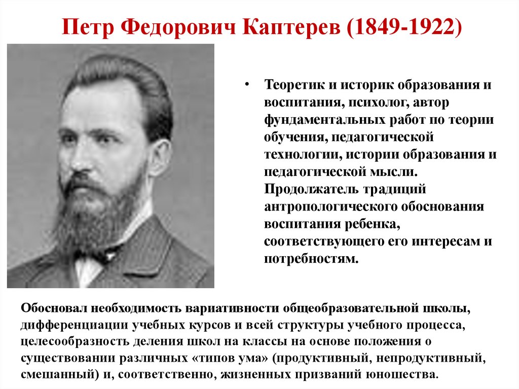 Вклад в дело воспитания. Педагог п.ф. Каптерев. П Ф Каптерев достижения.