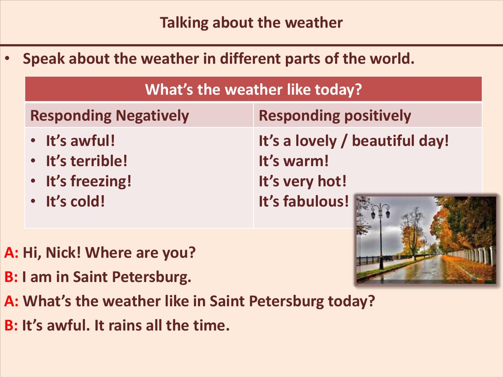 Talking about the weather.