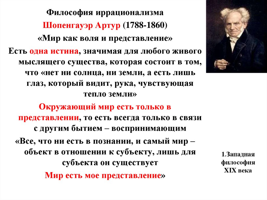 Философия 19 начала 20 века. Артура Шопенгауэра (1788-1860). Философия иррационализма Шопенгауэр. Западная философия Шопенгауэр.