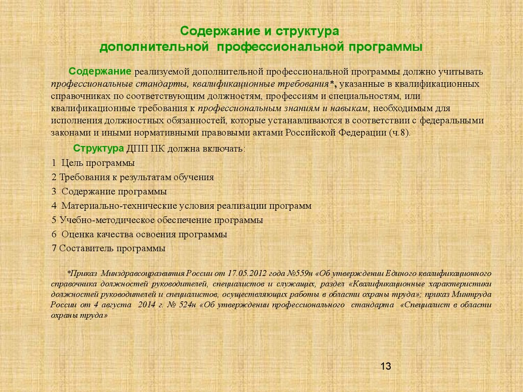 Содержание и структура дополнительной профессиональной программы