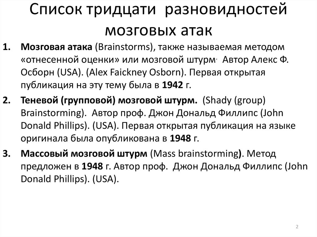 Перечень 30. Выделите разновидности метода мозговой атаки. Осборн мозговая атака. Автор метода мозговой атаки Осборн. Individual разновидность мозговой атаки.