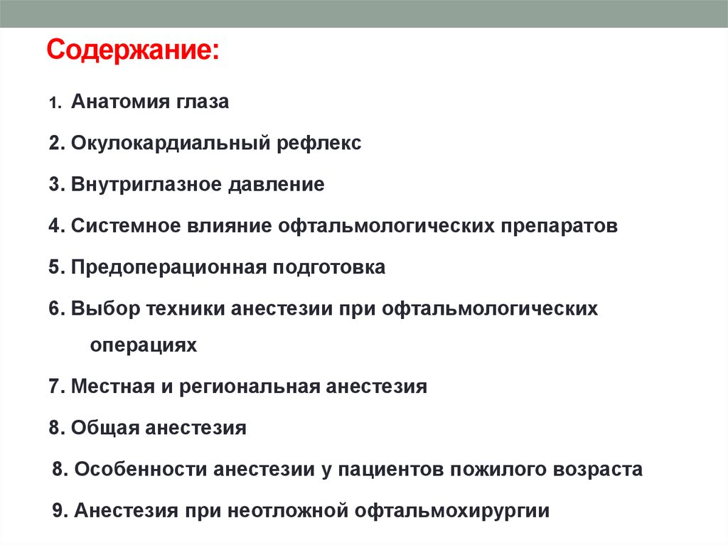 Анестезия в офтальмологии презентация