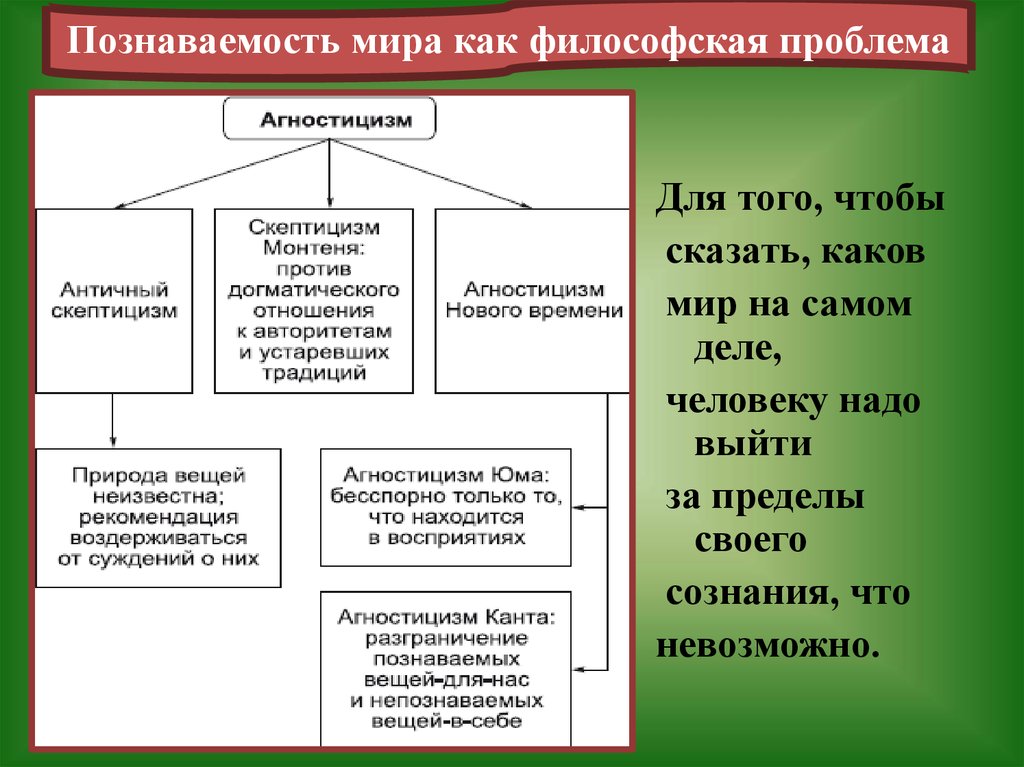 Аргументы познания. Проблема познаваемости.