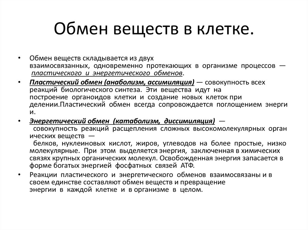 Обмен веществ и превращение энергии кратко