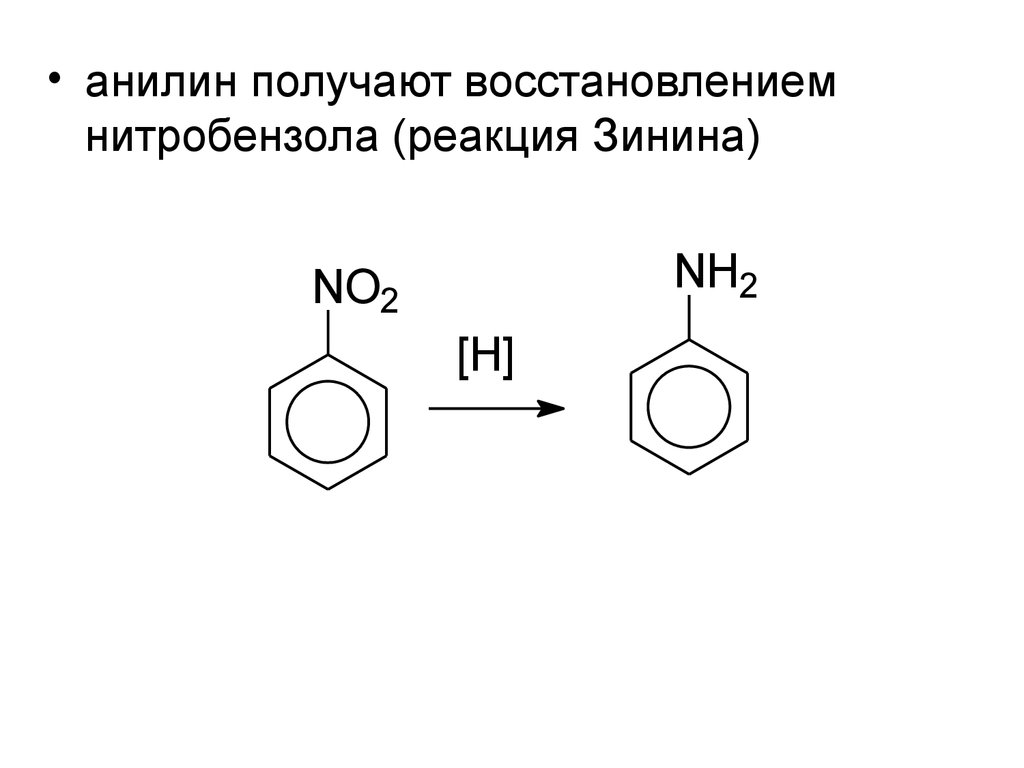 Анилин получают реакцией. Нитробензола реакция Зинина. Реакция восстановления нитробензола. Получение анилина восстановлением нитробензола. Механизм восстановления нитробензола.