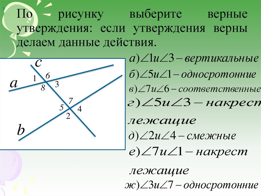 Выбери соответствующие рисунку утверждения данные прямые