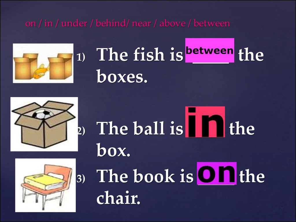 The book is in the box. Предлоги in on under next to. Английские предлоги in on under. In on under в английском языке. Предложения с предлогами in on under.