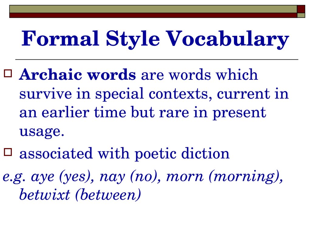 Formal Style Vocabulary