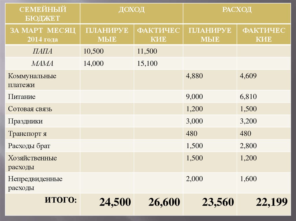 План расходов семьи