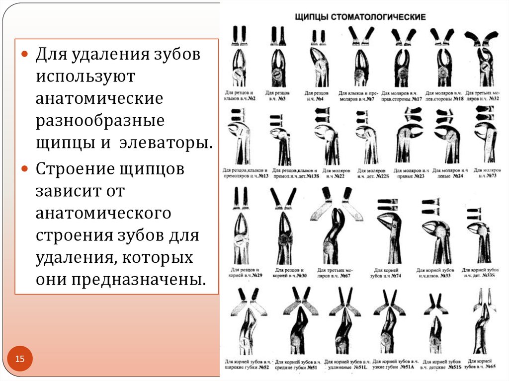 Щипцы стоматологические для удаления зубов названия и фото