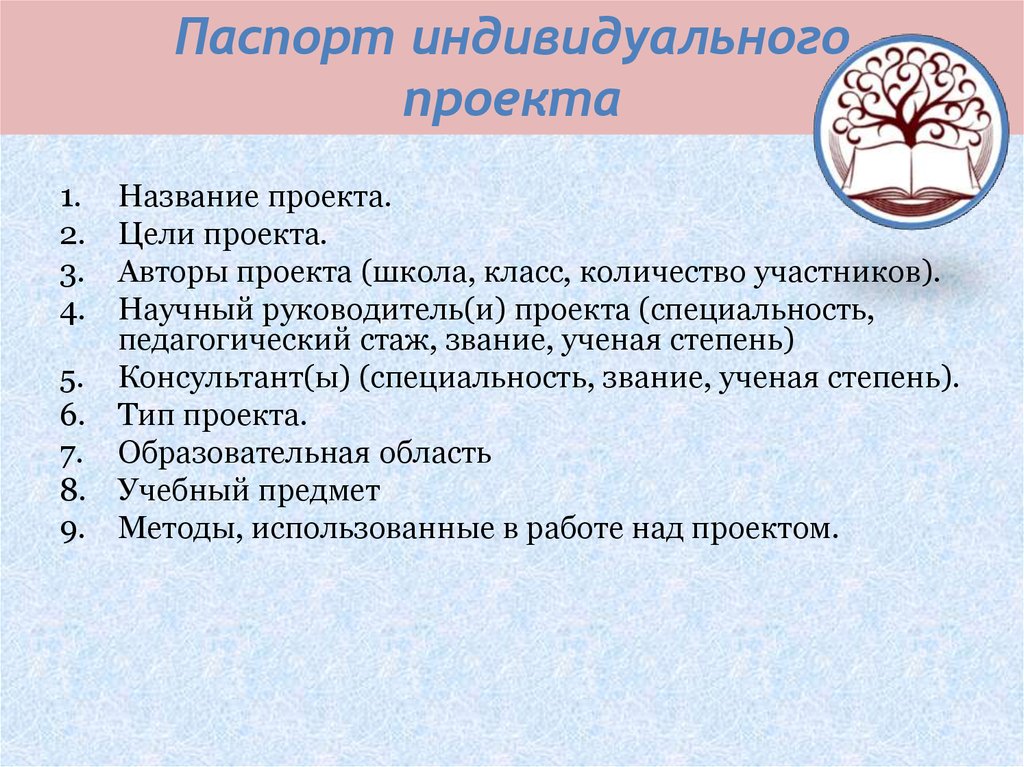 Как должен выглядеть паспорт индивидуального проекта