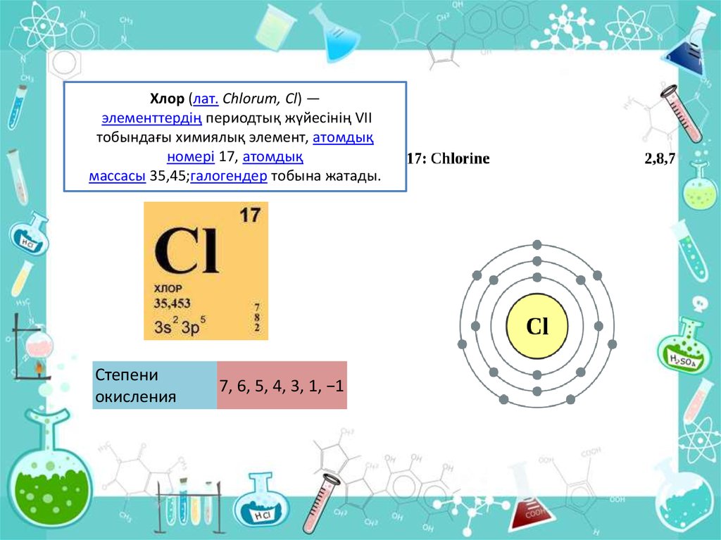 Хлор характеристика элемента по плану 8 класс