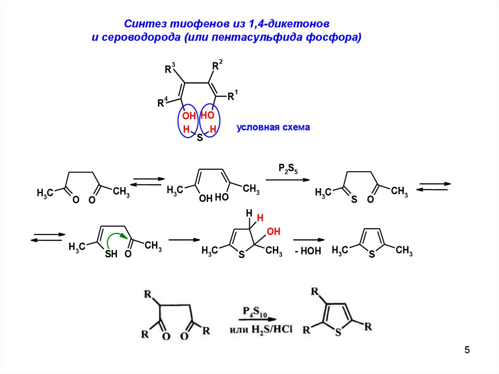 Синтез 5. Синтез тиофена. Синтез 1,4- дикетонов. Производные пиррола тиофена. Тиофен с формальдегидом.