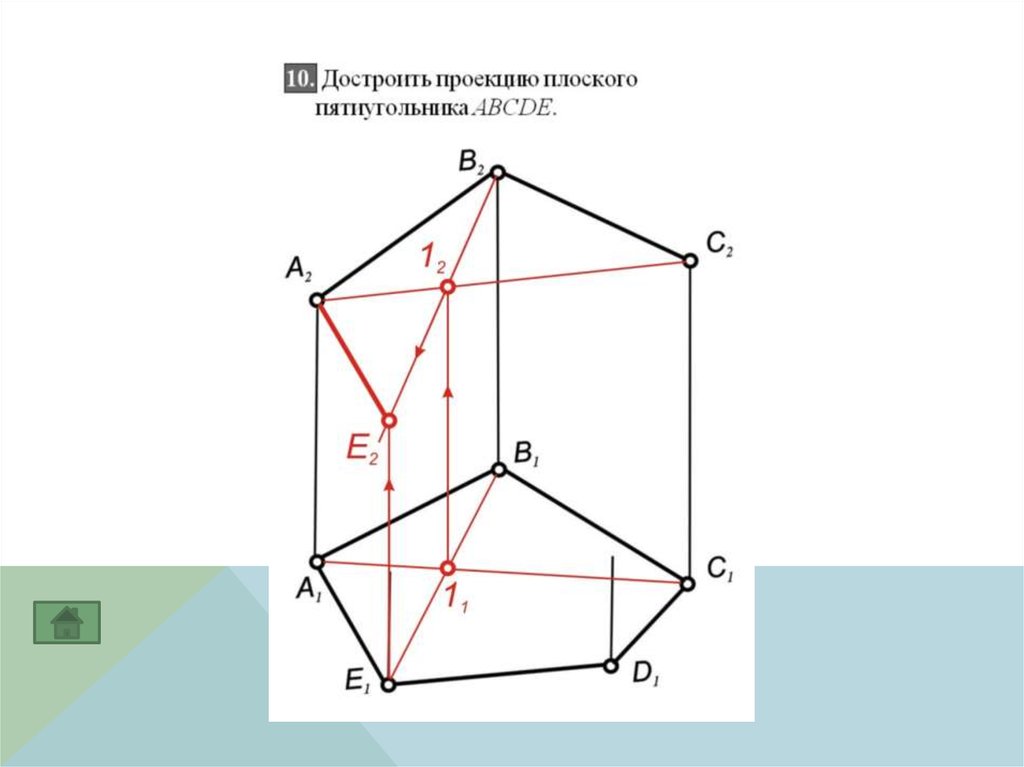 Проекция многоугольника. Достроить фронтальную проекцию плоского пятиугольника ABCDE. Достроить горизонтальную проекцию пятиугольника ABCDE. Достроить фронтальную проекцию пятиугольника ABCDE. Построить горизонтальную проекцию плоского пятиугольника.
