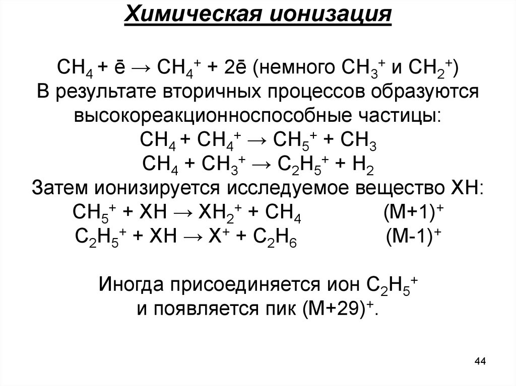 В результате каких процессов образуется со. Химическая ионизация. Ионизация это в химии. Ионизация примеры химия. Химическая ионизация в масс-спектрометрии.