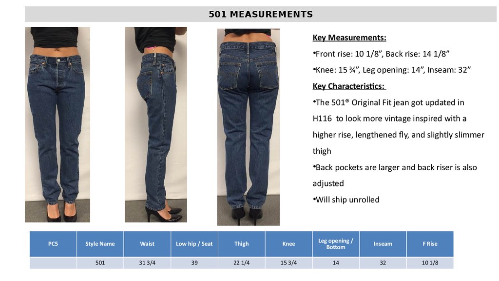 levis 501 rise measurements