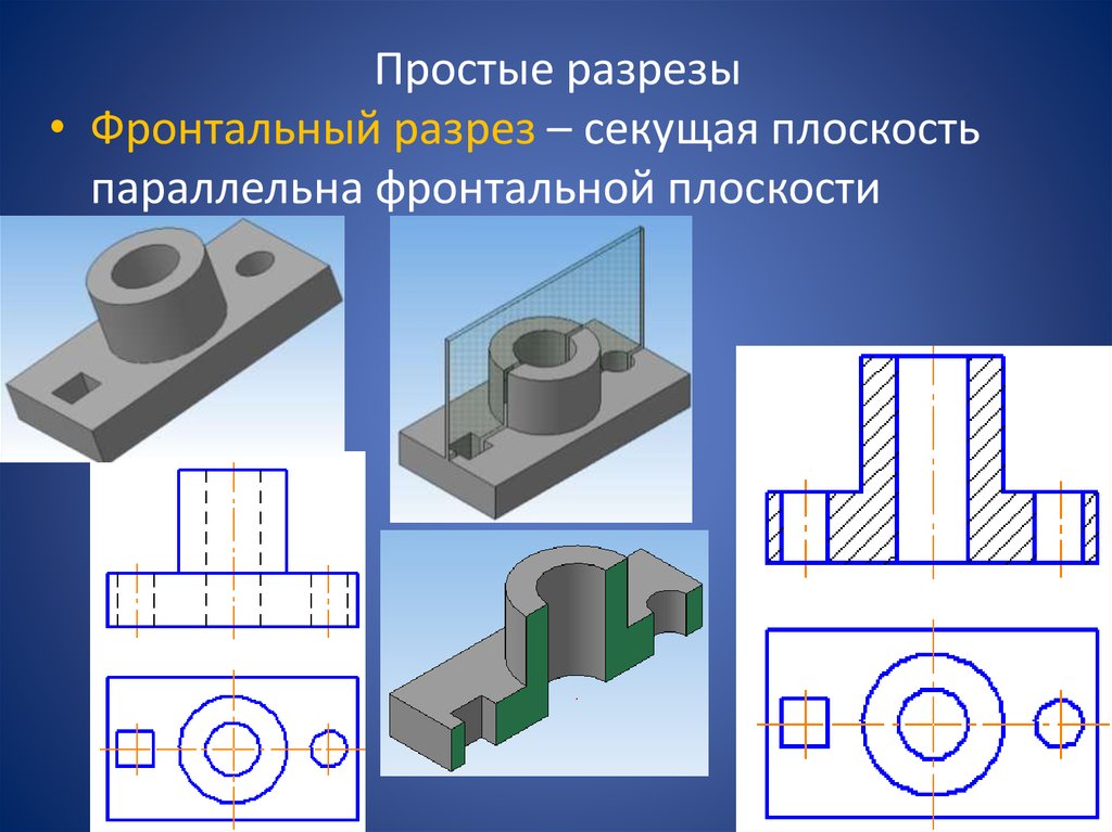 Изображения разрезы. «Разрезы простые» простые разрезы Инженерная Графика. Фронтальный разрез на месте вида спереди. Что такое фронтальный разрез в черчении детали. Фронтальный разрез детали чертеж.