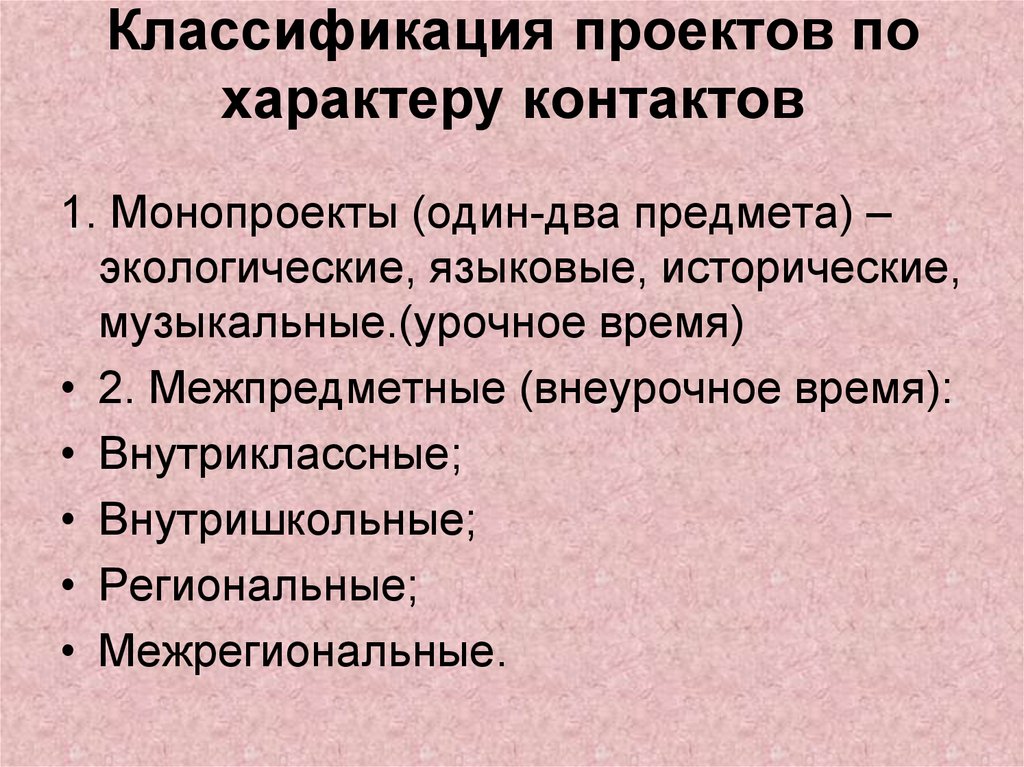 По характеру контактов проекты бывают