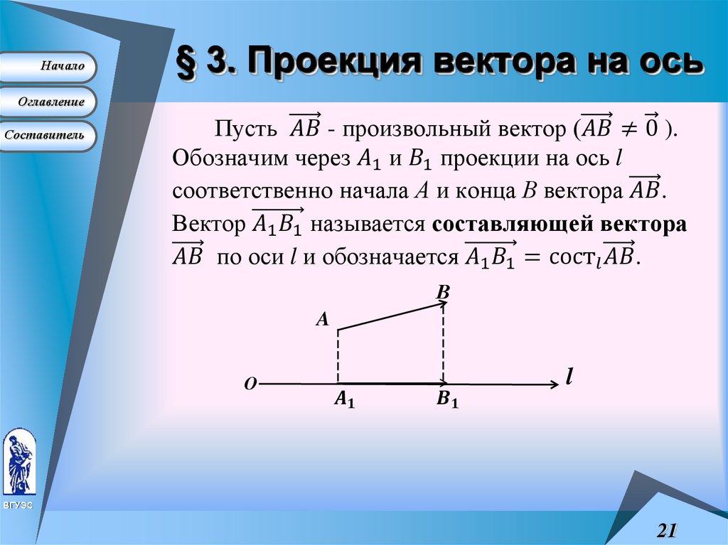 § 3. Проекция вектора на ось