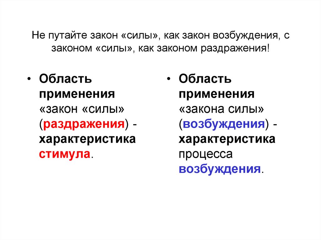 Характеристика силы раздражителя. Три закона возбуждения. Законы возбуждения описание.