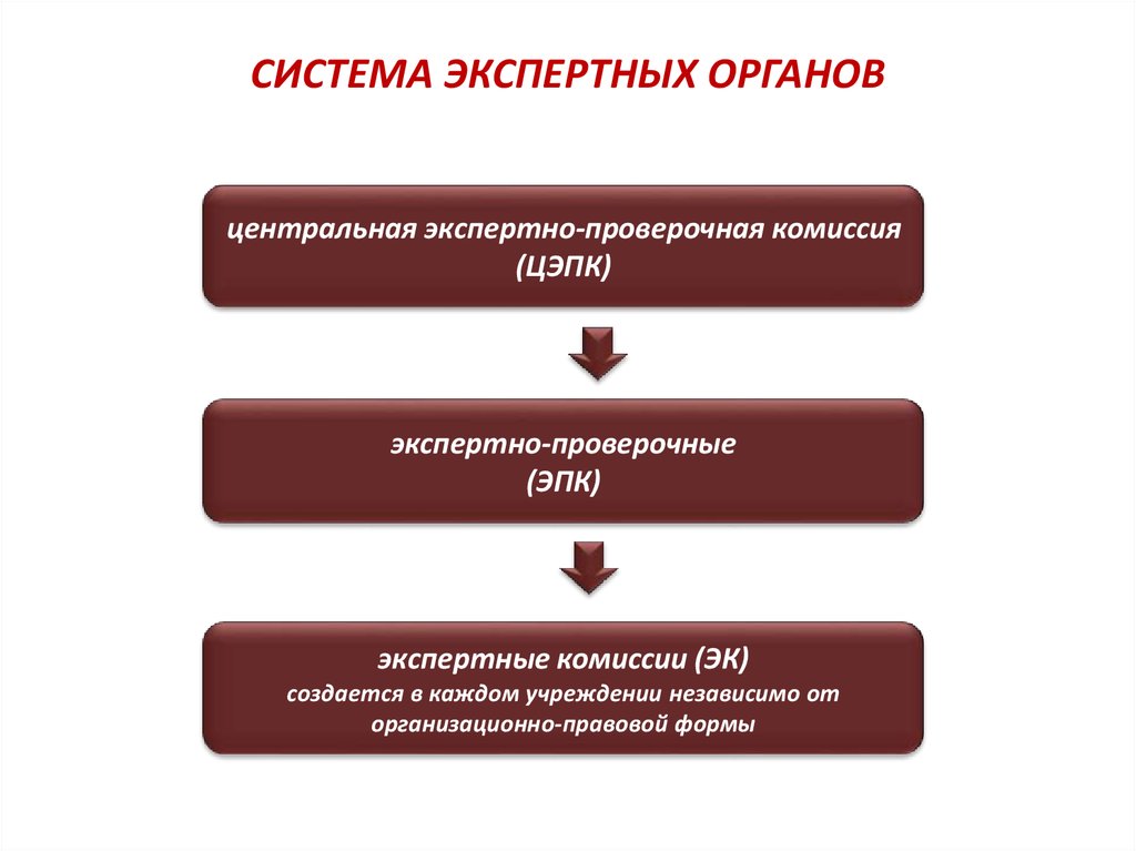 Этапы экспертизы ценности документов. Система экспертных органов. Структура экспертных органов. Схема работы экспертной комиссии. Система экспертных органов экспертной комиссии.