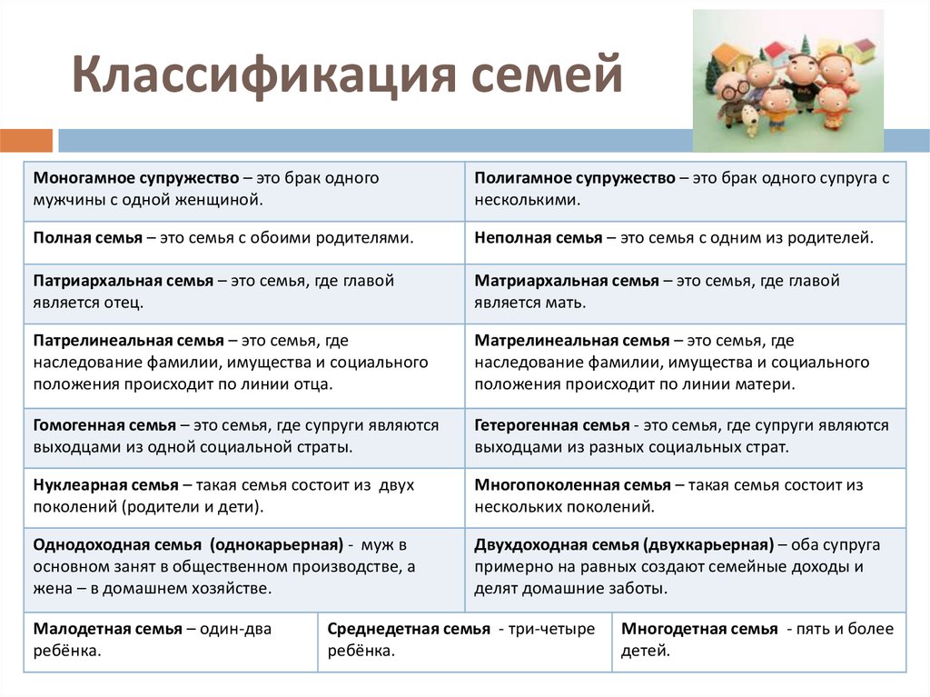 Виды социальной семьи. Классификация типов семей. Три критерия классификации семьи. Классификации семейных функций. Классификация современных семей.