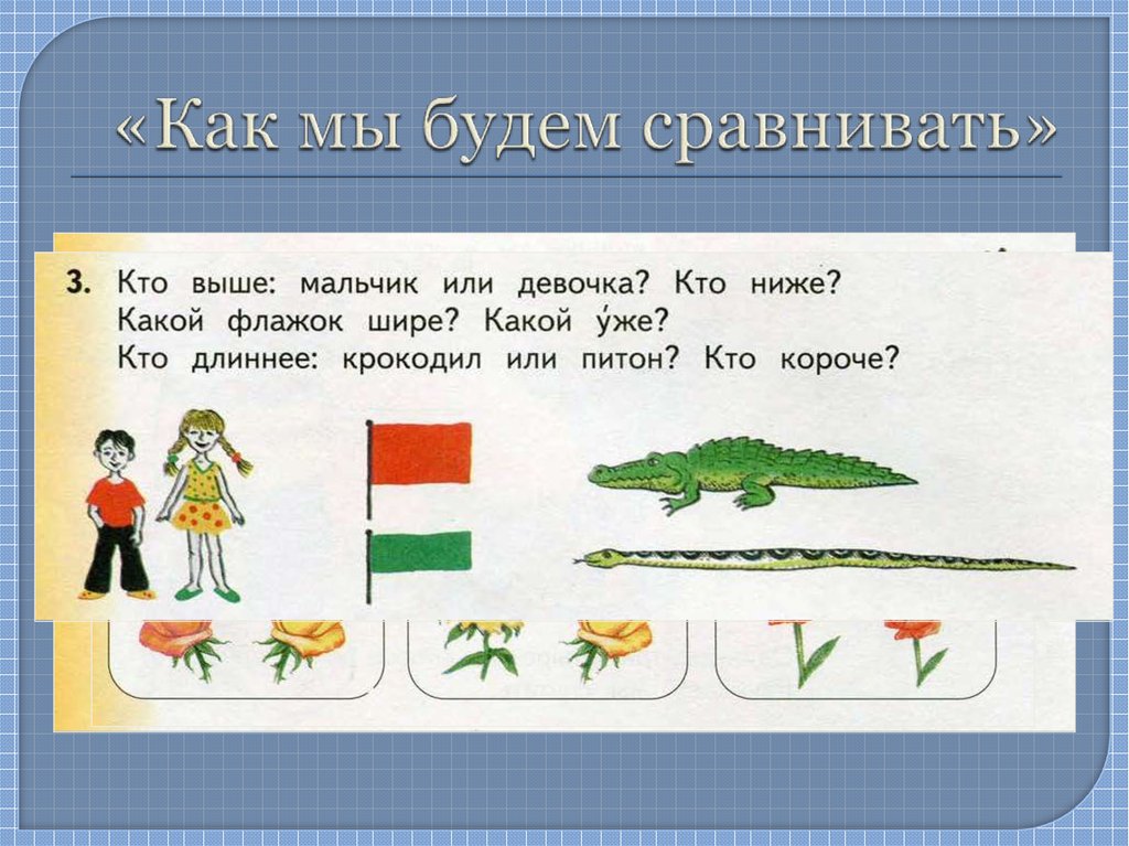 Есть сравнения. Как мы будем сравнивать 1 класс Планета знаний. Кто выше: мальчик или девочка? Кто ниже?. Сравнение как есть и как будет. Определи кто выше кто ниже.