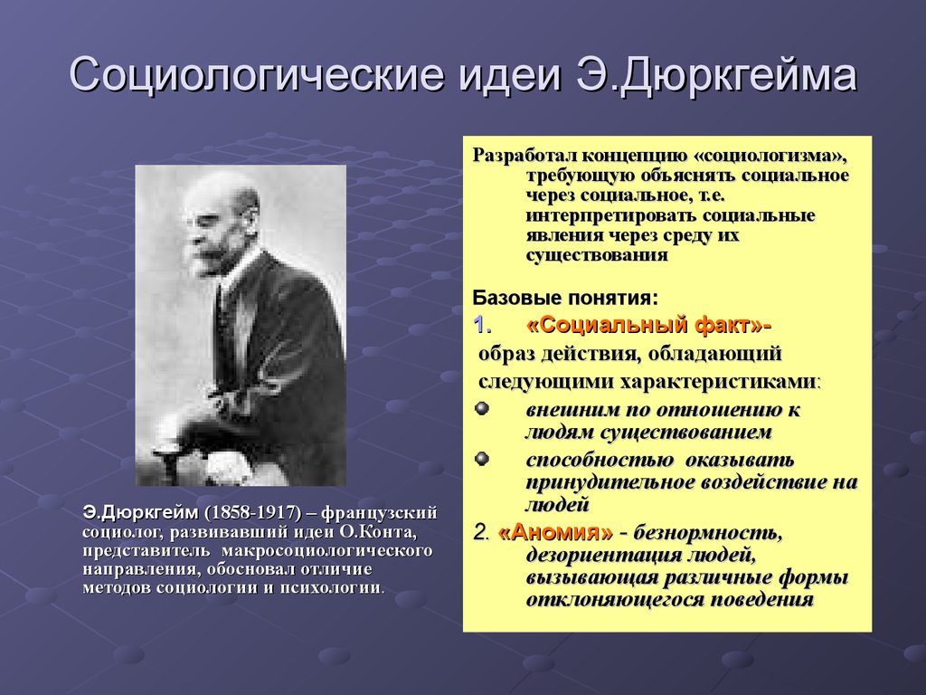 Объяснить концепция. Социологическая школа Эмиля Дюркгейма. Эмиля Дюркгейма (1858-1917).