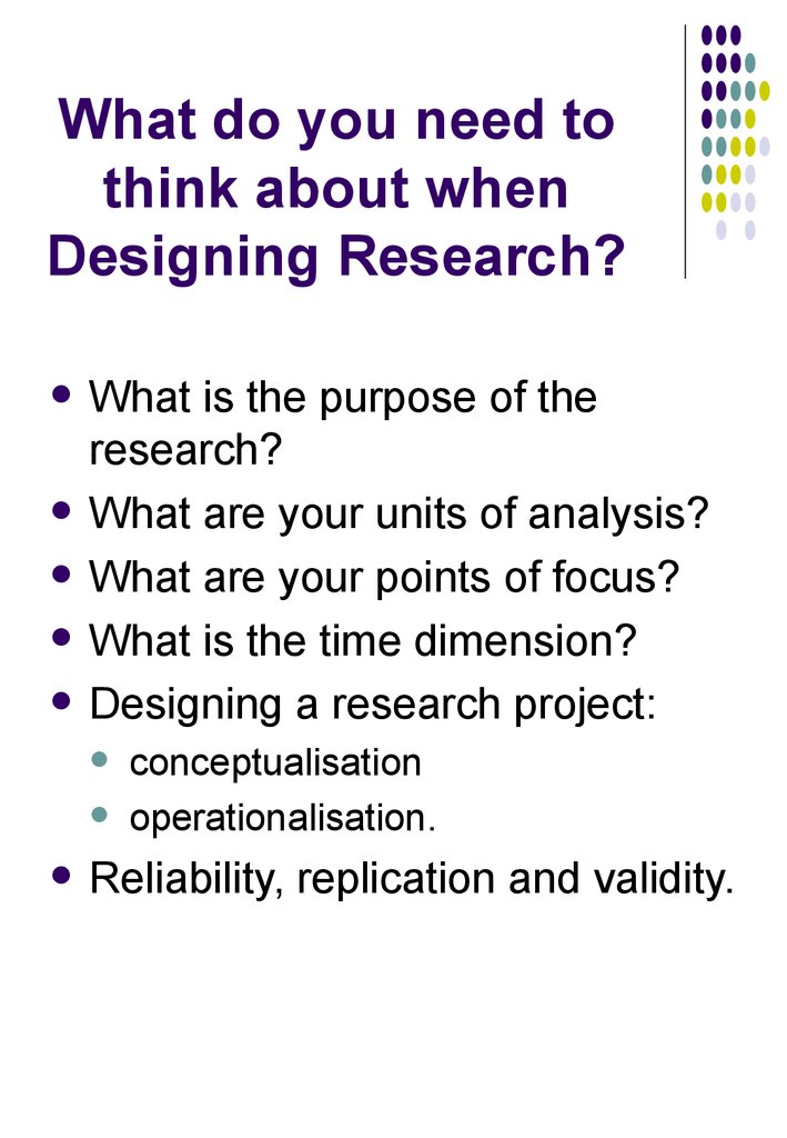 What do you need to think about when Designing Research?