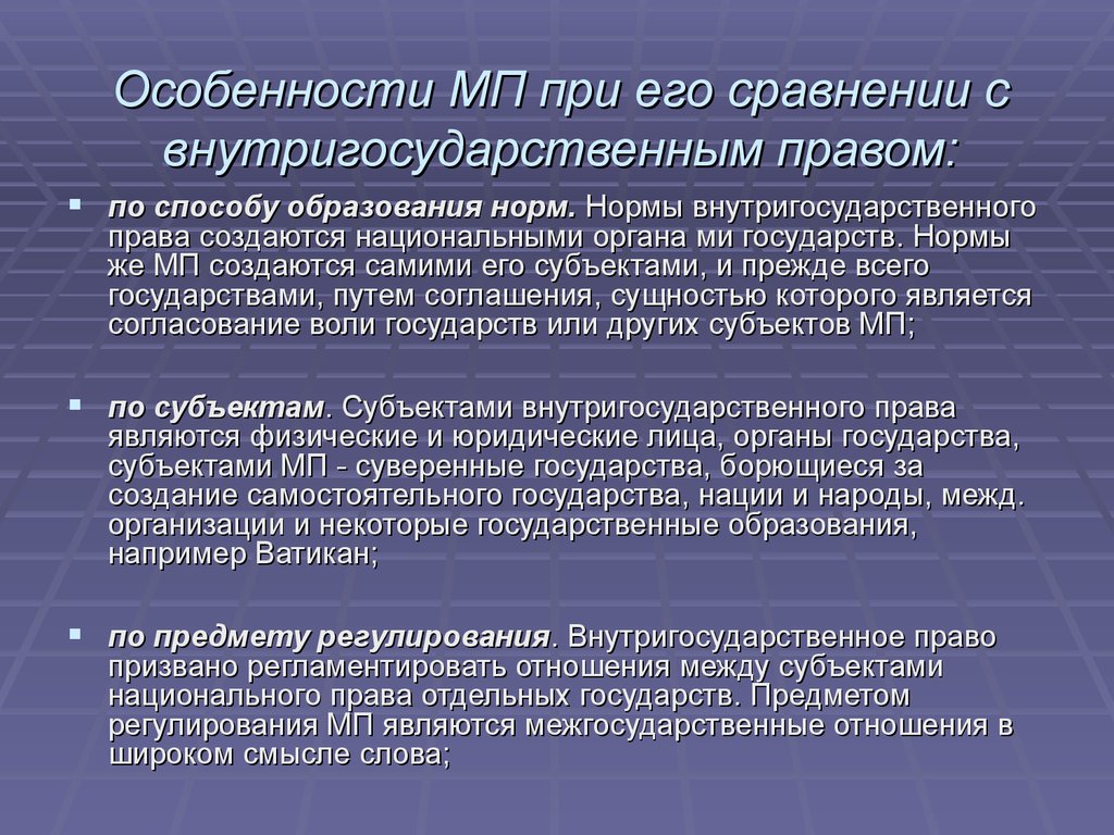 Проблемы мчп. Международное и национальное (внутригосударственное) право.