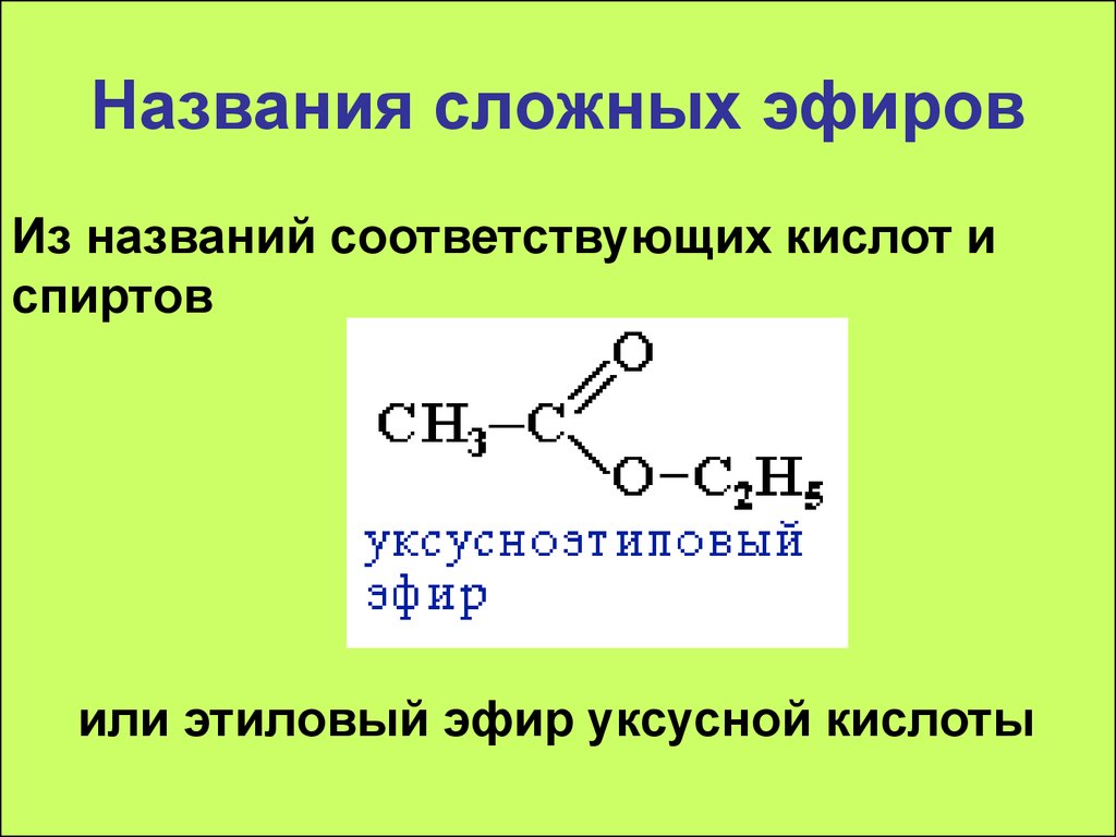 Назвать сложно. Сложный эфир этановой кислоты. Названия сложных эфиров. Названия сложных эфиров карбоновых кислот. Сложные эфиры общая формула и название.