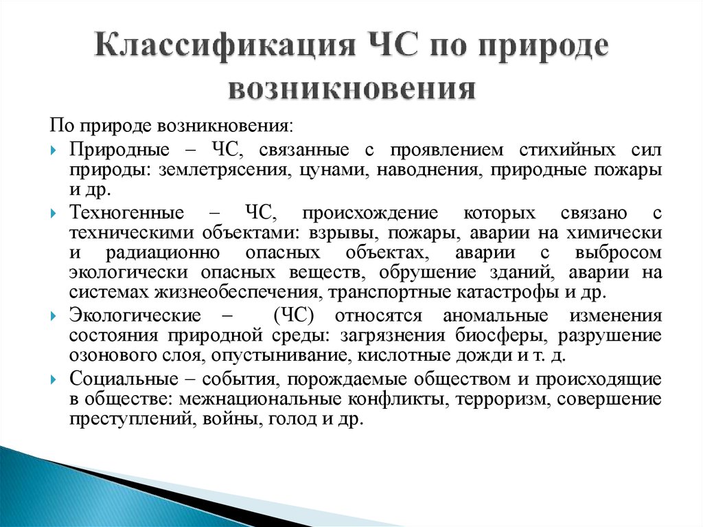 Понятие и общая классификация чрезвычайных ситуаций презентация