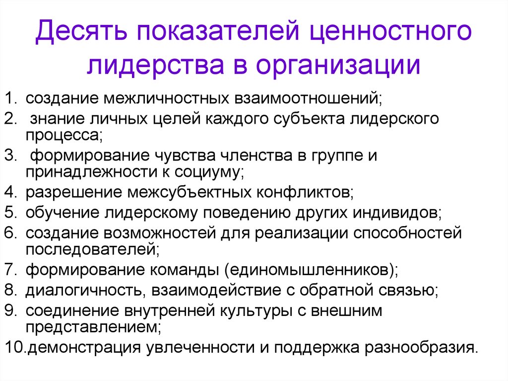 10 показателей. Ценность лидерство. Ценностное лидерство. Лидерство в организации. Ценностный подход лидерства.