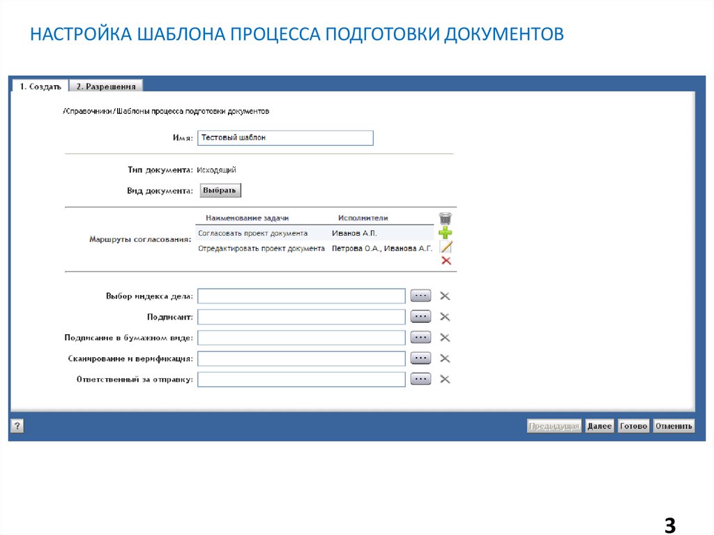 Настройка шаблона процесса подготовки документов
