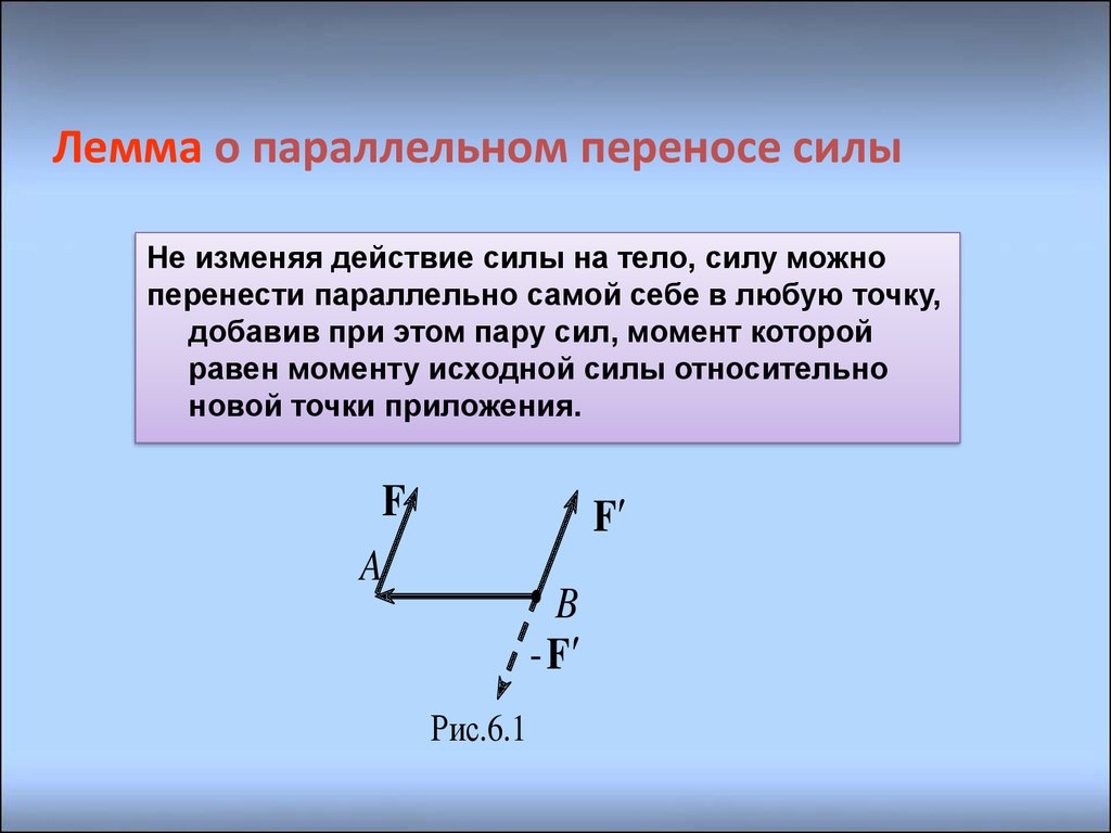 Перемещение тела действием силы. Теорема пуансона о параллельном переносе сил. Теорема о параллельном переносе силы. Теорема Пуансо о параллельном переносе сил. Лемма Пуансо о параллельном переносе сил.