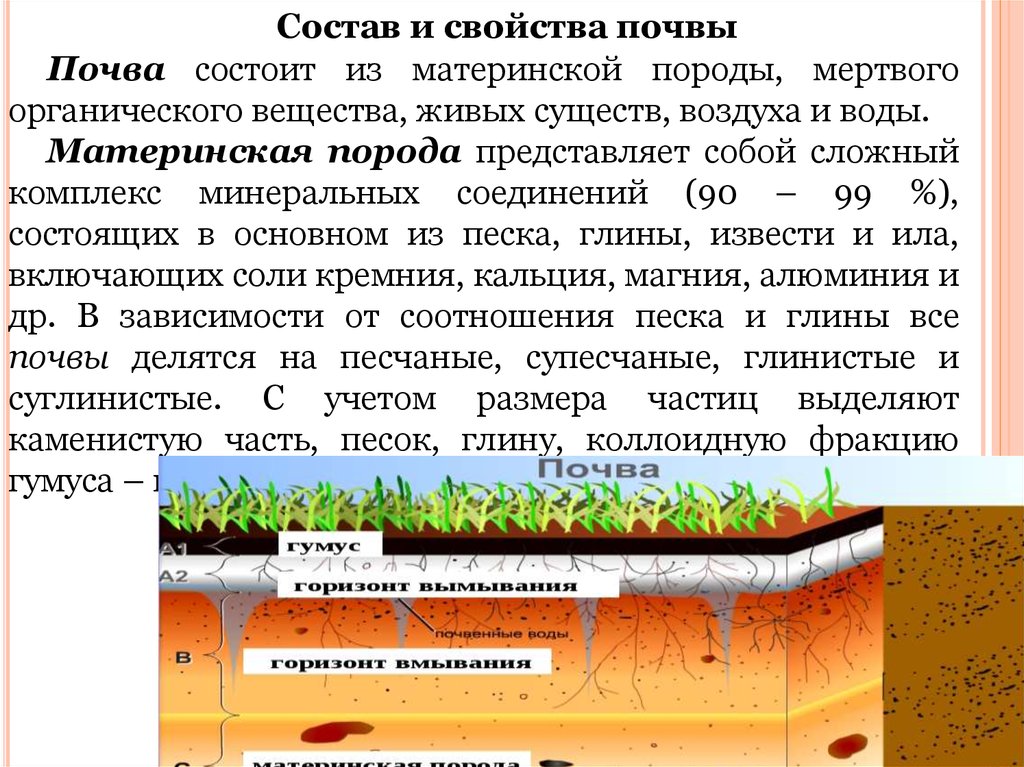 О каком свойстве почвы идет речь. Свойства почвы схема. Состав почвы материнская порода. Состав и свойства почвы. Характеристика свойств почвы.