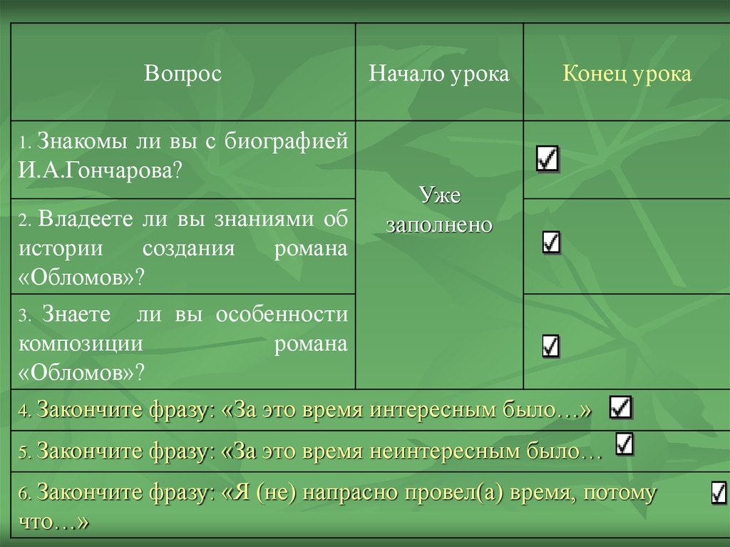 Ли вопросы. Начало и конец уроков. Вопросы по биографии Гончарова. Вопросы про Гончарова с ответами. Вопросы по началу урока.