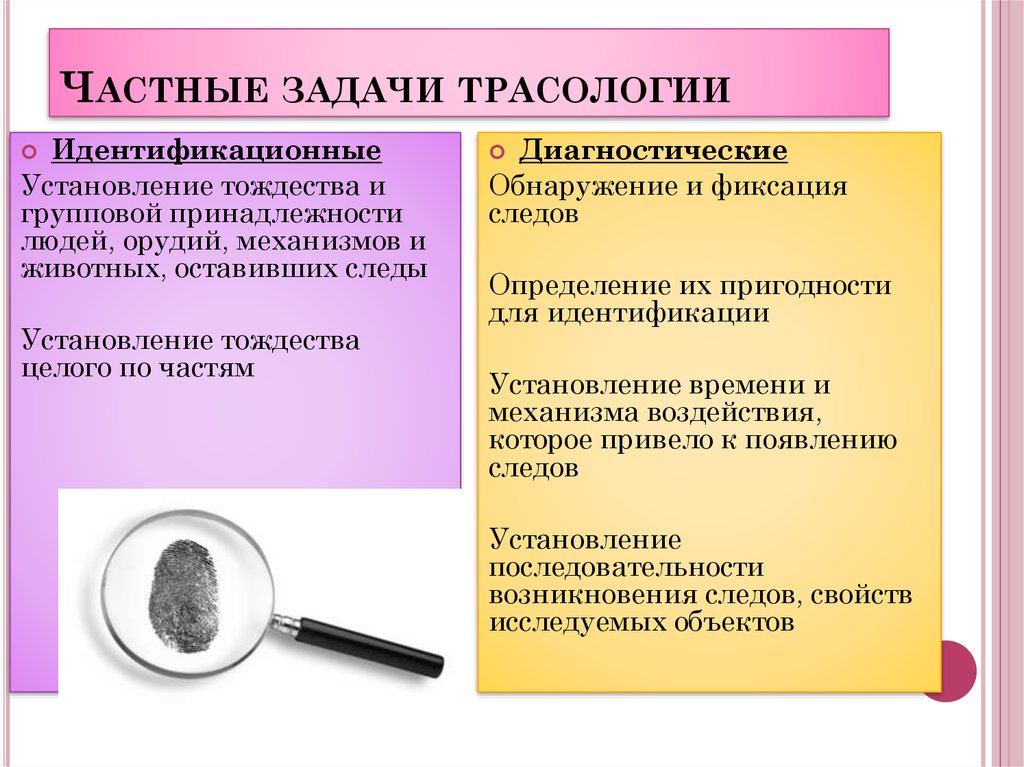 К следам в криминалистике относятся. Задачи криминалистической трасологии. Предмет, система, задачи трасологии. Трасологическая экспертиза. Задачи трасологии в криминалистике. Диагностические задачи в трасологии.