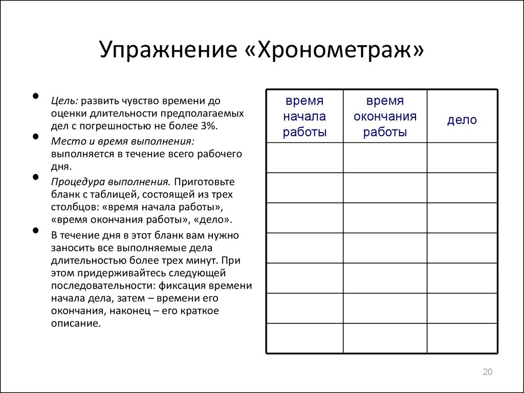 Тайм план рабочего дня