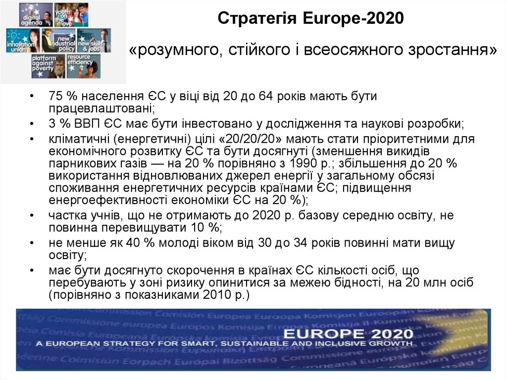 Стратегія Europe-2020 «розумного, стійкого і всеосяжного зростання»