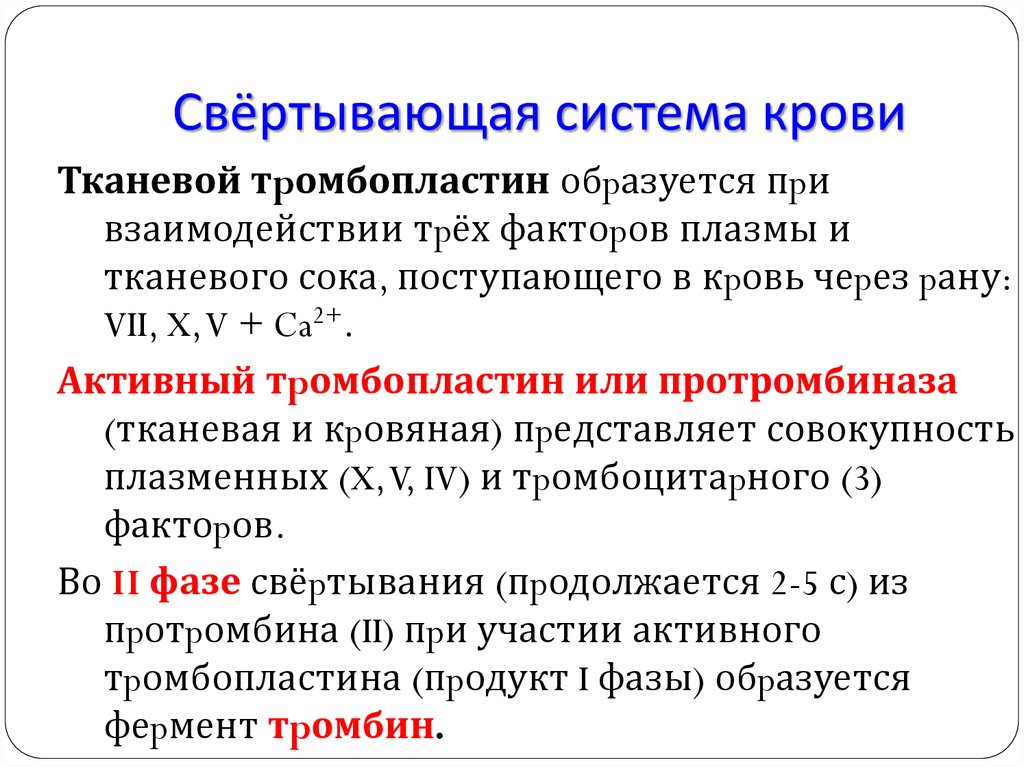 Схема активации свертывающей системы крови