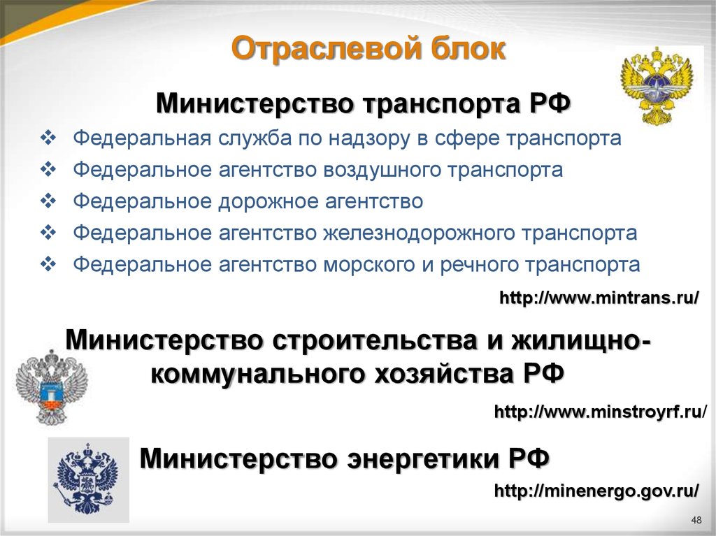 Ведомство отрасли. Федеральные агентства в сфере транспорта. Федеральная служба по надзору в сфере транспорта. Отраслевые Министерства РФ. Министерства экономического блока.