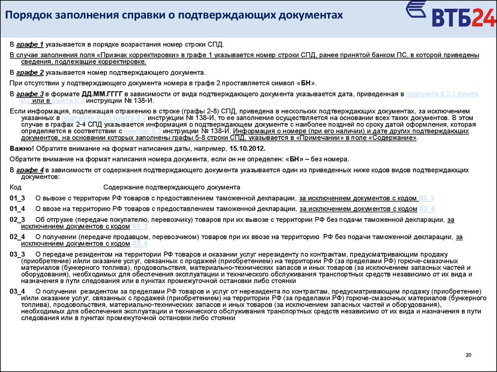 Справка о подтверждающих документах валютный контроль образец заполнения