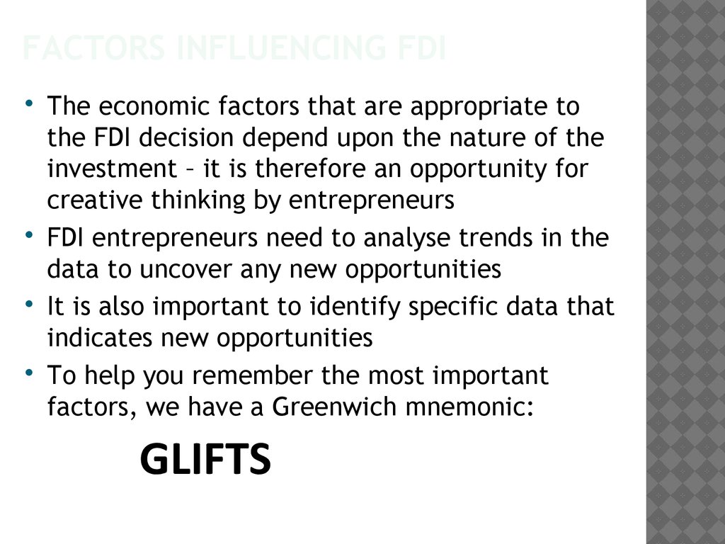 Factors influencing FDI
