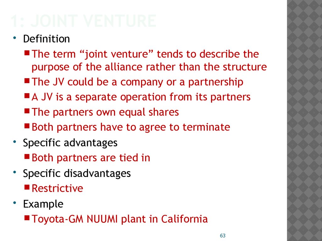 1: Joint Venture