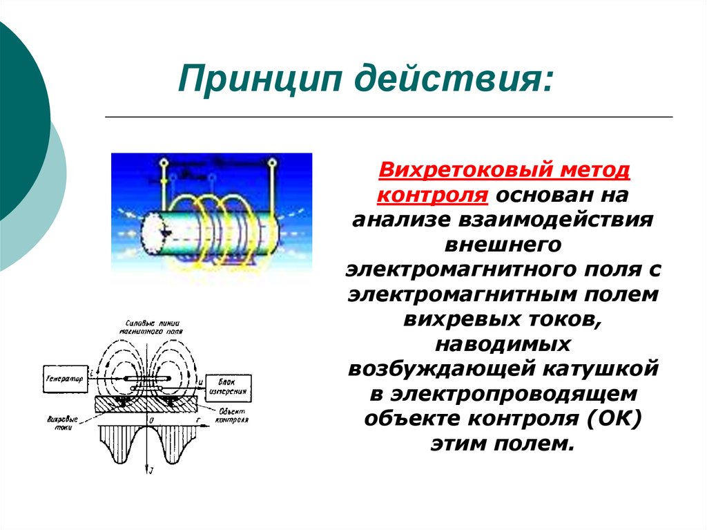 Действует принцип. Вихретоковый метод неразрушающего контроля принцип. Вихревой метод неразрушающего контроля деталей. Принцип действия вихретокового дефектоскопа. Вихретоковый дефектоскоп схема.