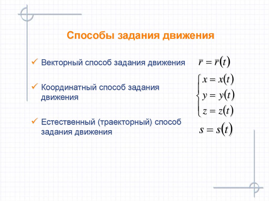 Способы задания. Векторный способ задания движения. Способы задания Кривой. Способы задания движения точки. Способ задания цвета