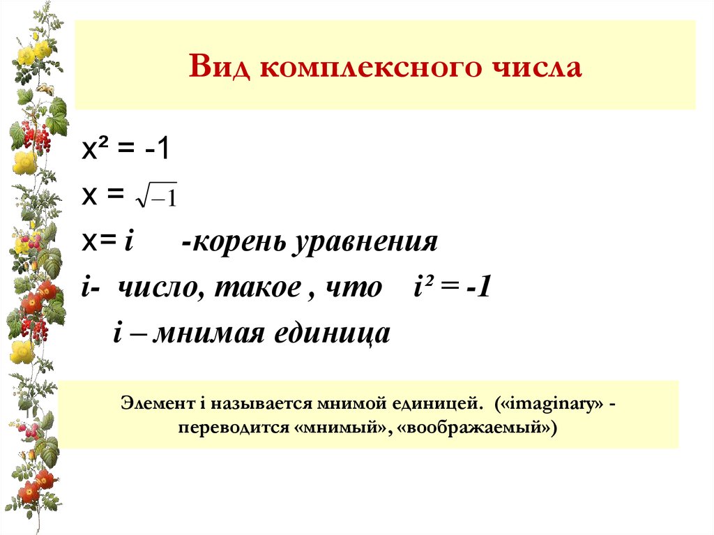 Виды комплексных чисел презентация